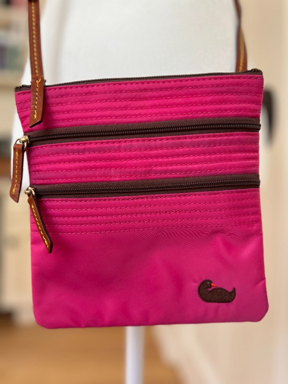 Dooney & Bourke Triple Zip Pink Nylon Crossbody Bag - Picture 3 of 7